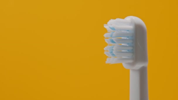 Vista de cerca de cerdas de cepillo de dientes ultrasónico eléctrico. - Imágenes, Vídeo