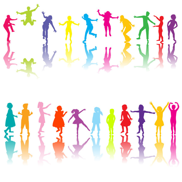 Set of chilldren silhouettes in different colors - Photo, Image