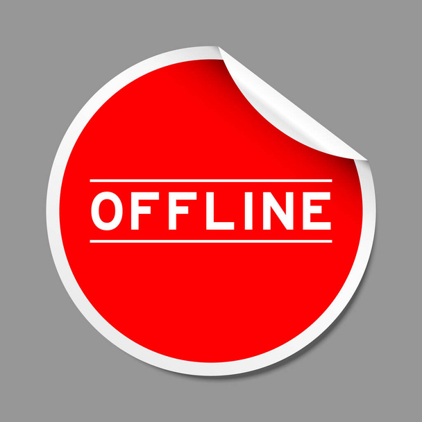 Red color peel sticker label with word offline on gray background - Vector, Image