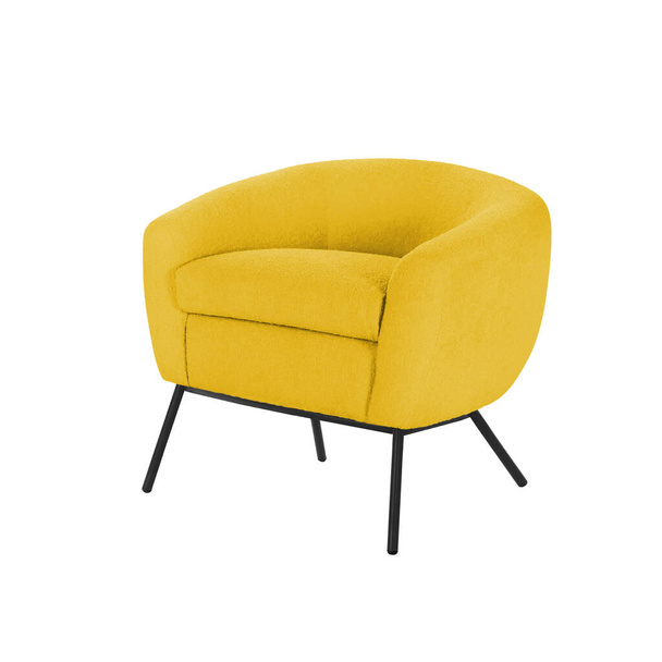 Cozy puffy armchair art deco style in yellow velvet on black metal legs with clipping path isolated on white background. Series of furniture - Foto, Imagen