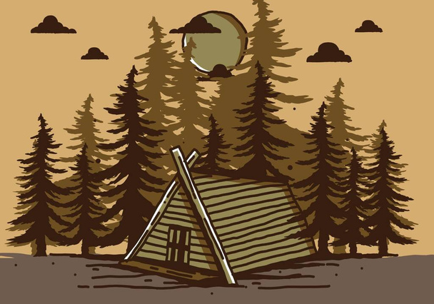 Дерев'яна кабіна в джунглях ілюстрація дизайну малюнка
 - Вектор, зображення