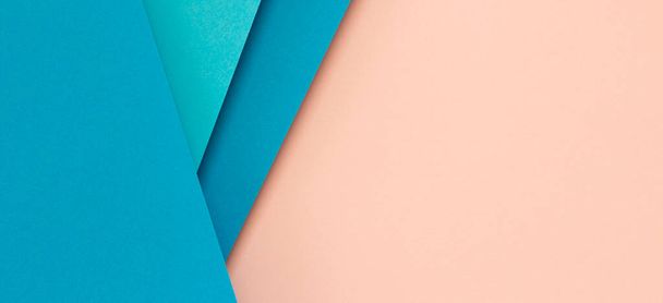 Abstract color papers geometry flat lay composition background with blue and light pink color lines and shapes. Top view - Foto, Imagem