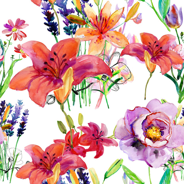 nahtloser floraler Hintergrund mit Blumen - Foto, Bild