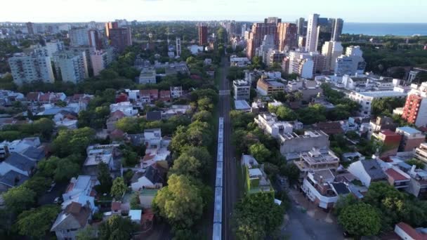 Drone Veduta di un treno a Buenos Aires, capitale dell'Argentina. Risoluzione 4K. - Filmati, video