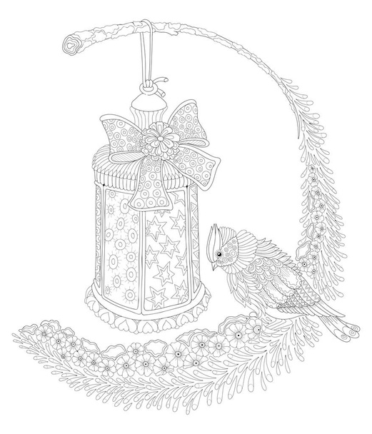  Vector illustration of a black and white image of a titmouse. Hand drawn in zentangle style for t-shirt or tattoo design. anti-stress coloring for the holiday. - Vetor, Imagem