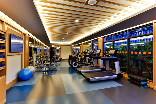 Phuket, Thailand - December 15, 2015: Fitness centre health club in the luxury hotel Amari Phuket in Patong Beach, Phuket, Thailand. - 写真・画像