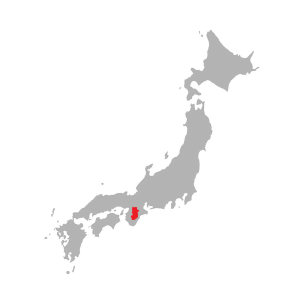 Präfektur Nara auf der Landkarte Japans hervorgehoben - Vektor, Bild