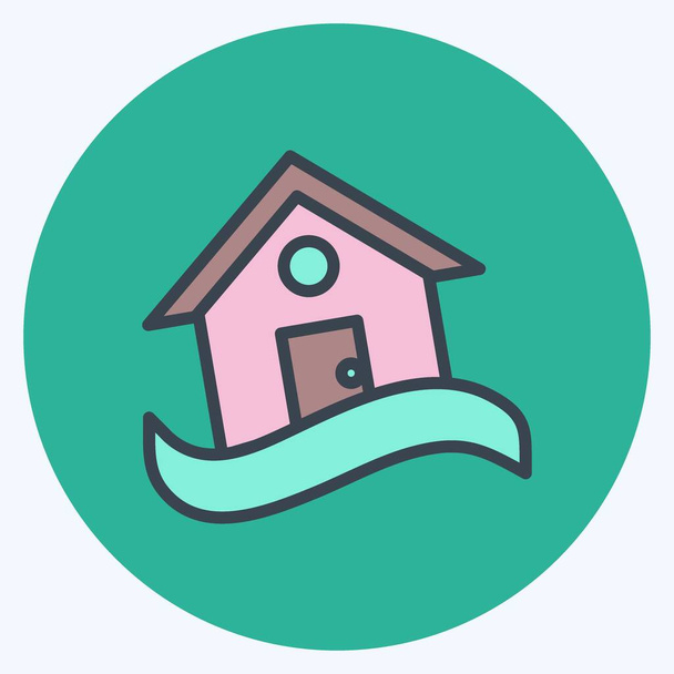 Icon House in Flood. suitable for disasters symbol. color mate style. simple design editable. design template vector. simple symbol illustration - Wektor, obraz
