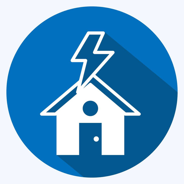 Icon Lightning Striking House. suitable for disasters symbol. long shadow style. simple design editable. design template vector. simple symbol illustration - Вектор,изображение