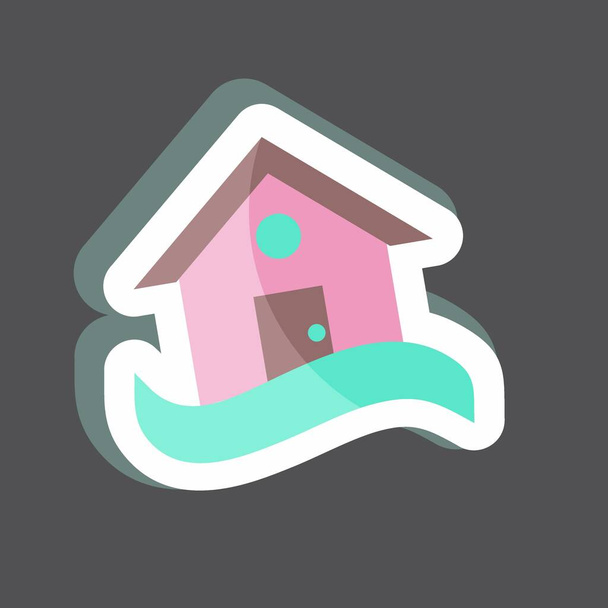 Sticker House in Flood. suitable for disasters symbol. color mate style. simple design editable. design template vector. simple symbol illustration - Wektor, obraz