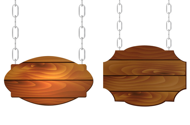 Opknoping houten borden op metalen ketting met plaats voor tekst - Vector, afbeelding