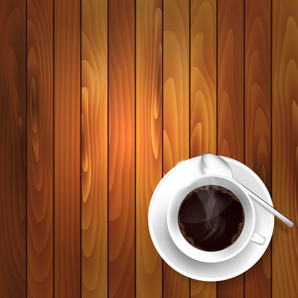 Cup of coffee on the wooden table - Vector, Image