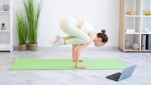 yoga lesson online pilates exercise woman home - Fotó, kép