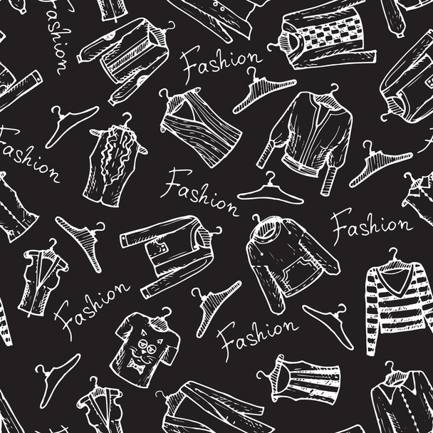 Vector pattern with fashionable clothes in black - Wektor, obraz
