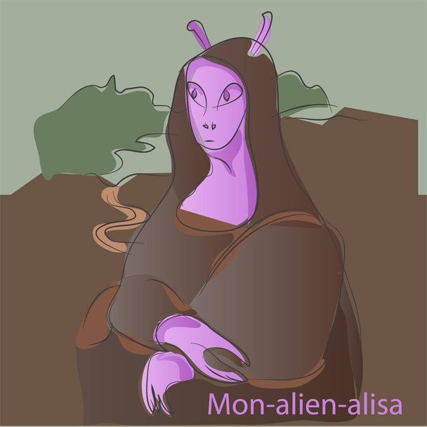 Alien Ερμηνεία της Μόνα Λίζα Ζωγραφική Διάνυσμα Εικονογράφηση - Διάνυσμα, εικόνα