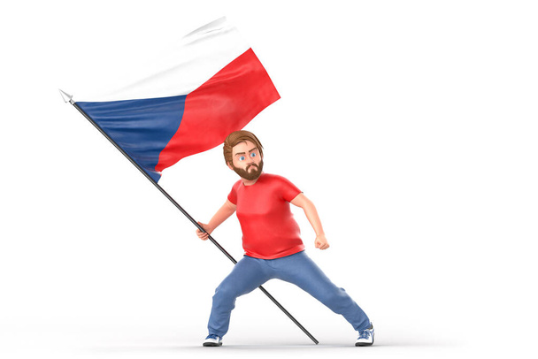 Man proudly holding waving flag of Czech Republic. Isolated on white background. 3D Rendering - Fotó, kép