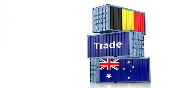 Cargo containers with Australia and Belgien national flags. 3D Rendering - Photo, Image