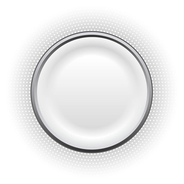 White button with silver ring and halftone pattern around, minimal modern vector background - Вектор,изображение