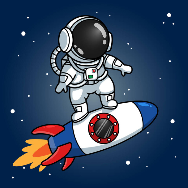 Carino astronauta pattinaggio su razzo - Vettoriali, immagini