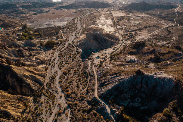 Aerial view of nature landscape in the Sierra de Alhamilla in Pechina Andalusia - 写真・画像
