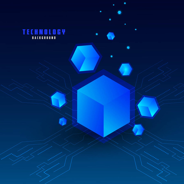 Vector realistic 3d cubes with blue glowing on dark blue background. Technology background. Cyberspace concept . Hi tech , futuristic vector illustration .  - Vector, Imagen