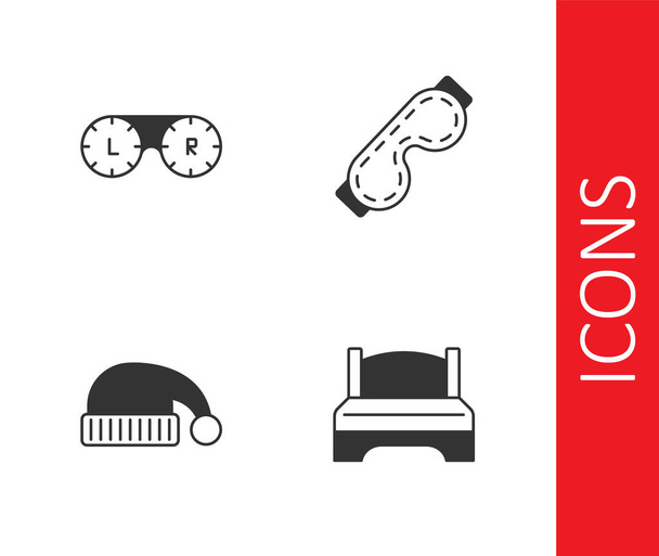 Set Big bed, Contact lens container, Sleeping hat and Eye sleep mask icon. Vector - ベクター画像