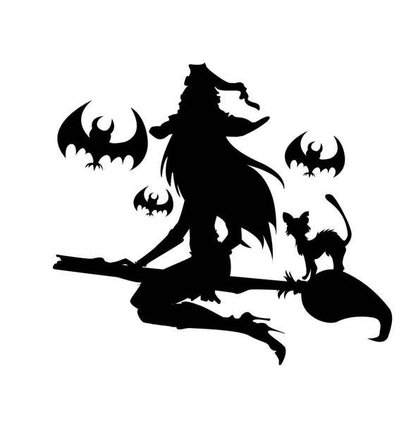 Illustration of a witch with Halloween elements. One color. - Vector, afbeelding