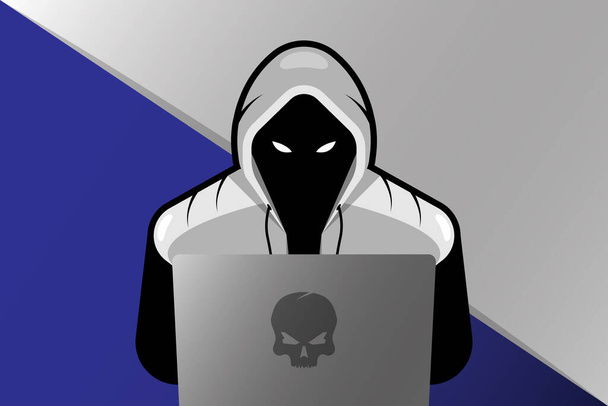 Хакер з ноутбуком, який краде конфіденційні дані, особисту інформацію, кредитну картку. концепція інтернет фішингу
 - Вектор, зображення