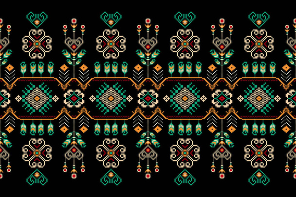 Beautiful cross stitch pattern.geometric ethnic oriental pattern traditional on black background.Aztec style embroidery abstract vector illustration.design for texture,fabric,clothing,wrapping,carpet. - Vecteur, image