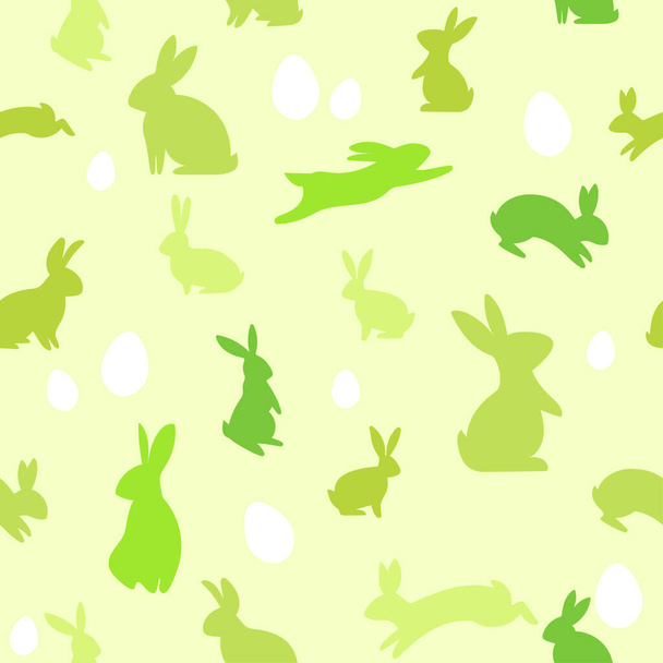  Easter spring green pattern with cute bunny and eggs. Hand drawn flat rabbits. Vector illustration. - Vektor, kép
