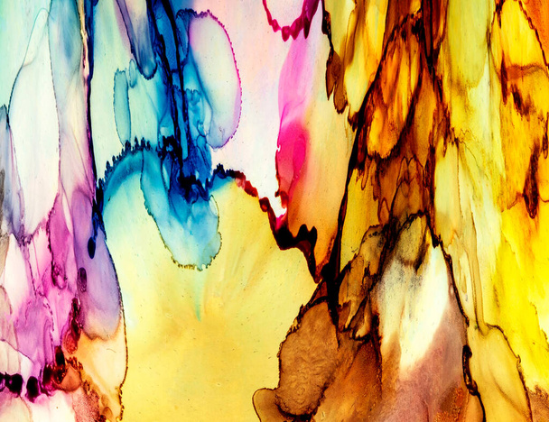 Natural abstract fluid art painting in alcohol ink technique. Soft dreamy colors create transparent wavy lines. - Photo, image