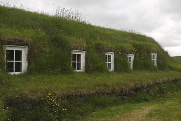 Windows in a turf house in the Laxa River Valley, north of Myvatn, Iceland - Photo, Image