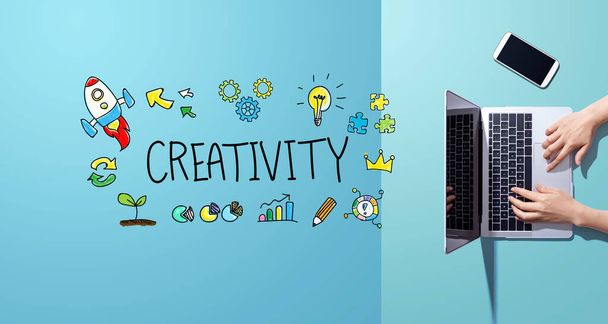 Creativity with person working with laptop - Фото, изображение