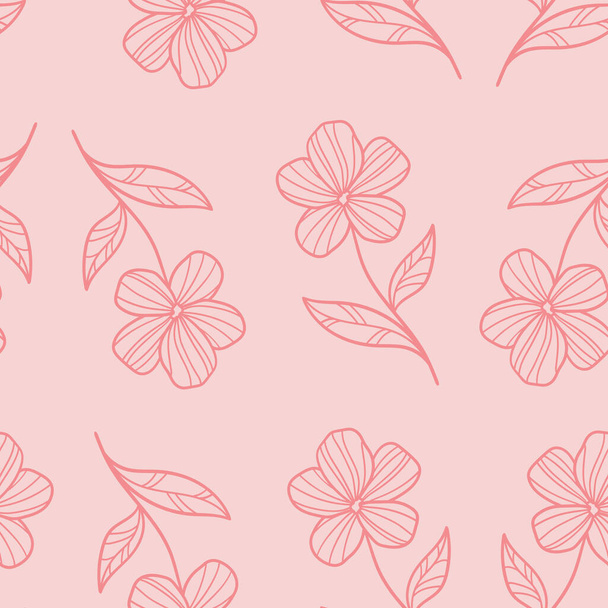 Simple pink floral pattern with vector flower illustrations, background with flowers, seamless repeat tile - Wektor, obraz