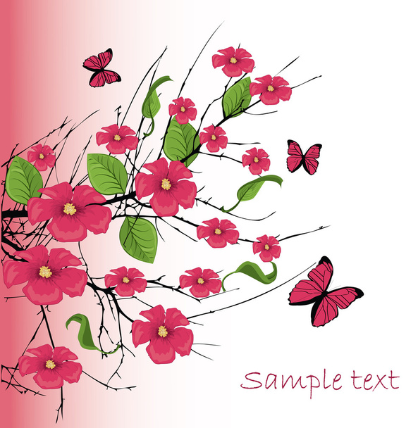 vector cherry blossom with butterfly - Vector, imagen