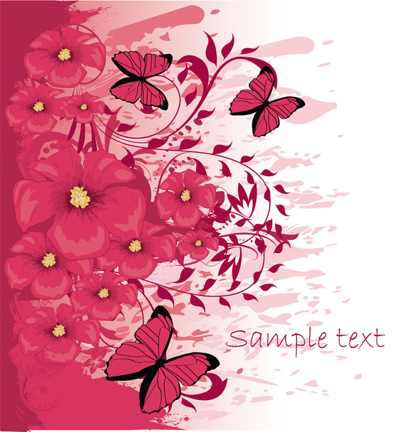 Grunge paint flower background with butterfly, element for desig - Вектор,изображение
