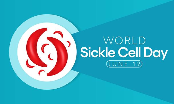 Всемирный день серповидноклеточных клеток отмечается каждый год 19 июня, это наследственное заболевание красных кровяных телец, при котором нет достаточного количества здоровых клеток, чтобы переносить кислород по всему телу. Векторная иллюстрация - Вектор,изображение