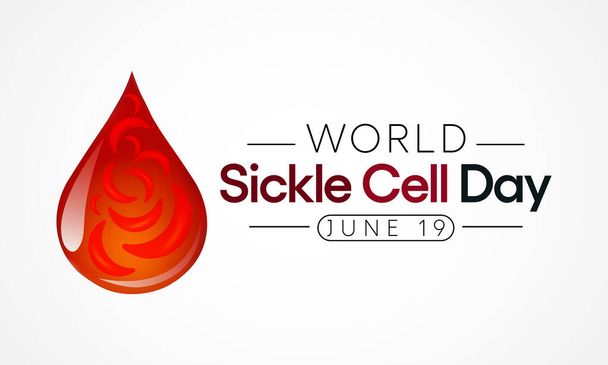 Всемирный день серповидноклеточных клеток отмечается каждый год 19 июня, это наследственное заболевание красных кровяных телец, при котором нет достаточного количества здоровых клеток, чтобы переносить кислород по всему телу. Векторная иллюстрация - Вектор,изображение