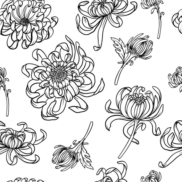 Seamless pattern with monochrome .chrysanthemums. Vector trendy print. - Vektor, kép