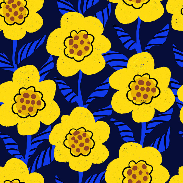 Seamless pattern with blue and yellow simply flowers. Vector. - ベクター画像