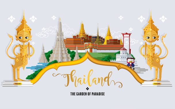 Thailand travel concept The Most Beautiful Places To Visit In Thailand in flat style. - Vector, Imagen