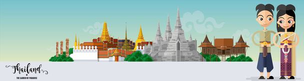 Thailand travel concept The Most Beautiful Places To Visit In Thailand in flat style. - Vector, Imagen