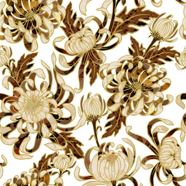Seamless pattern with gold .chrysanthemums. Vector trendy print. - ベクター画像