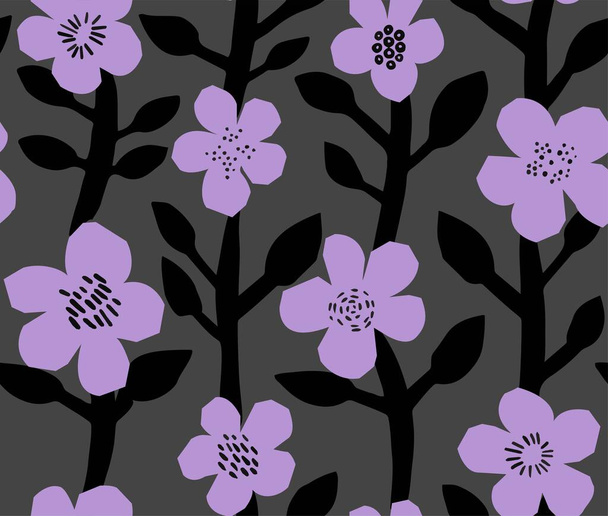 Blooming flowers, cherry blossom on twigs pattern - Vector, imagen
