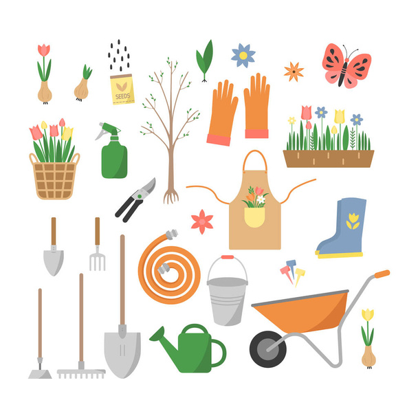 Különböző kertészeti elemek készlete - Vektor, kép