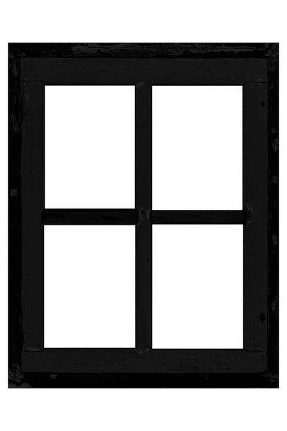 Old wooden window frame painted black vintage isolated on a white background - Photo, Image