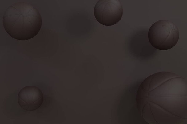 Bolas de basquete de cor marrom escuro levitar no fundo do midair com luz e sombra 3D ilustração renderização - Foto, Imagem