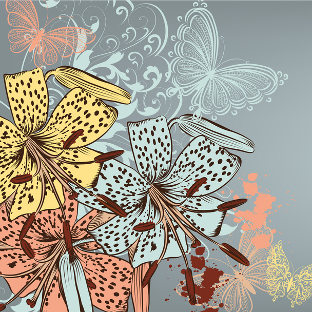 ユリの花を持つ美しい花の背景 - ベクター画像