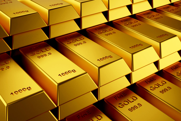 Gold bars for website banner. 3D rendering of gold bars. - Фото, изображение