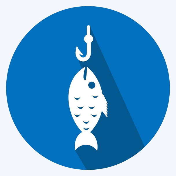 Icon Fish Caught. suitable for Sea symbol. long shadow style. simple design editable. design template vector. simple symbol illustration - Vector, Image
